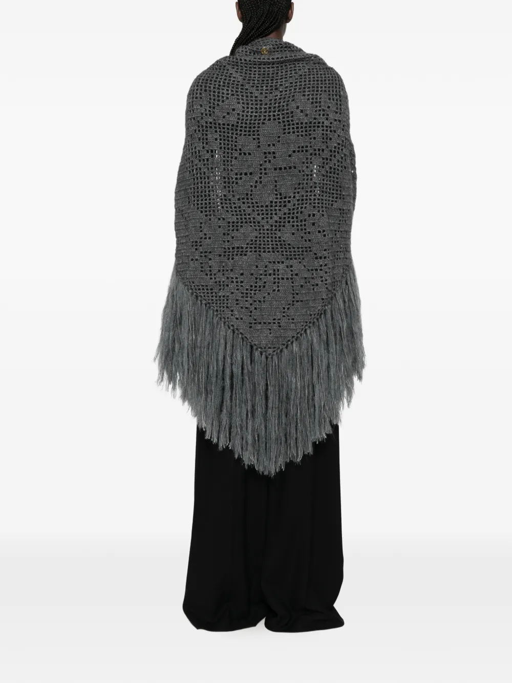 Chiara Is Scialle Coperta Peonia gehaakte poncho met franje Grijs