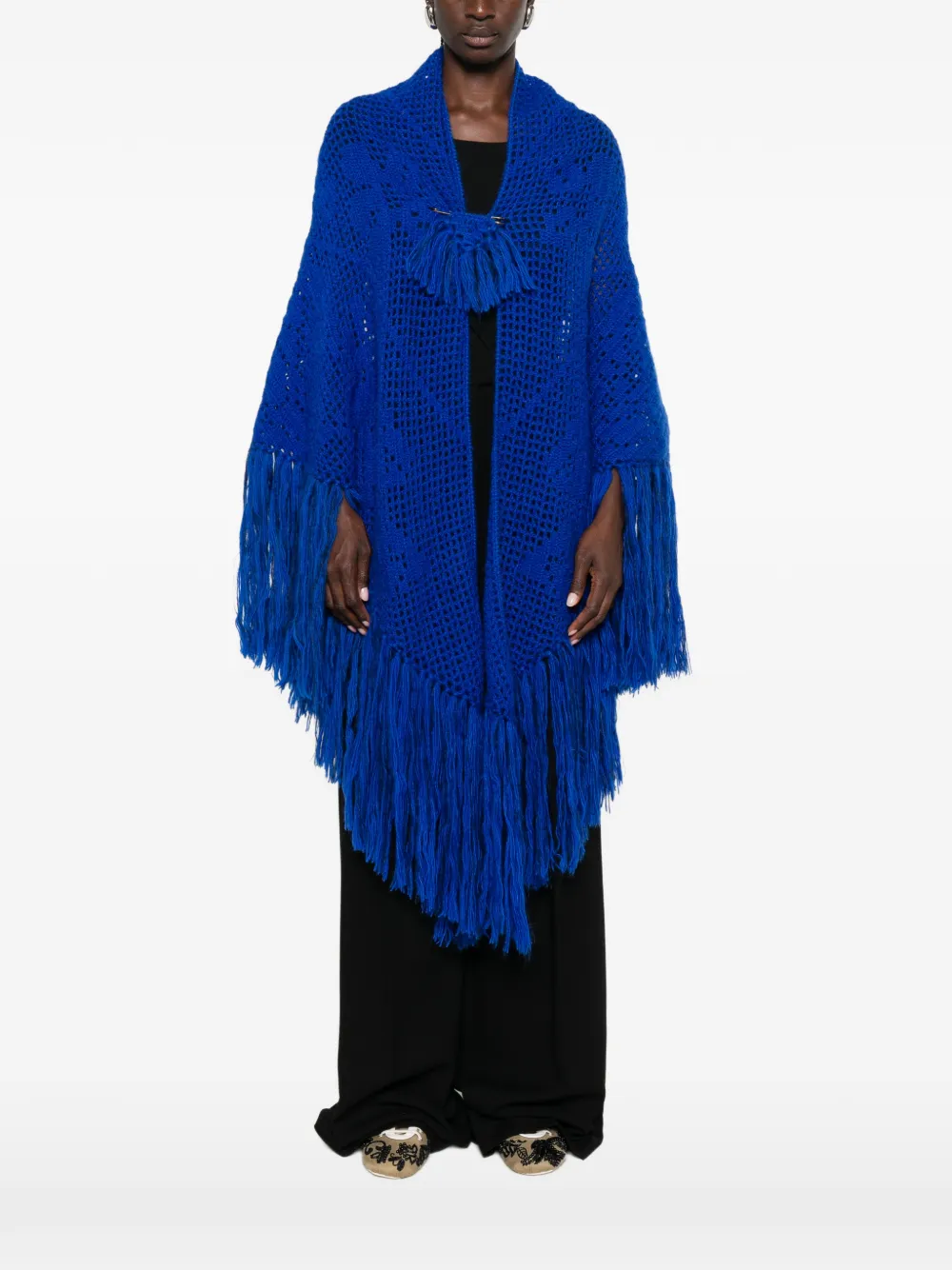 Chiara Is Scialle Coperta Peonia gehaakte poncho met franje Blauw