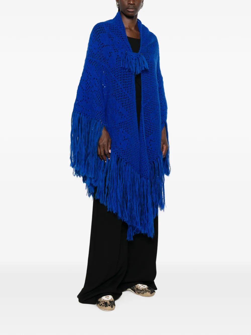 Chiara Is Scialle Coperta Peonia gehaakte poncho met franje Blauw