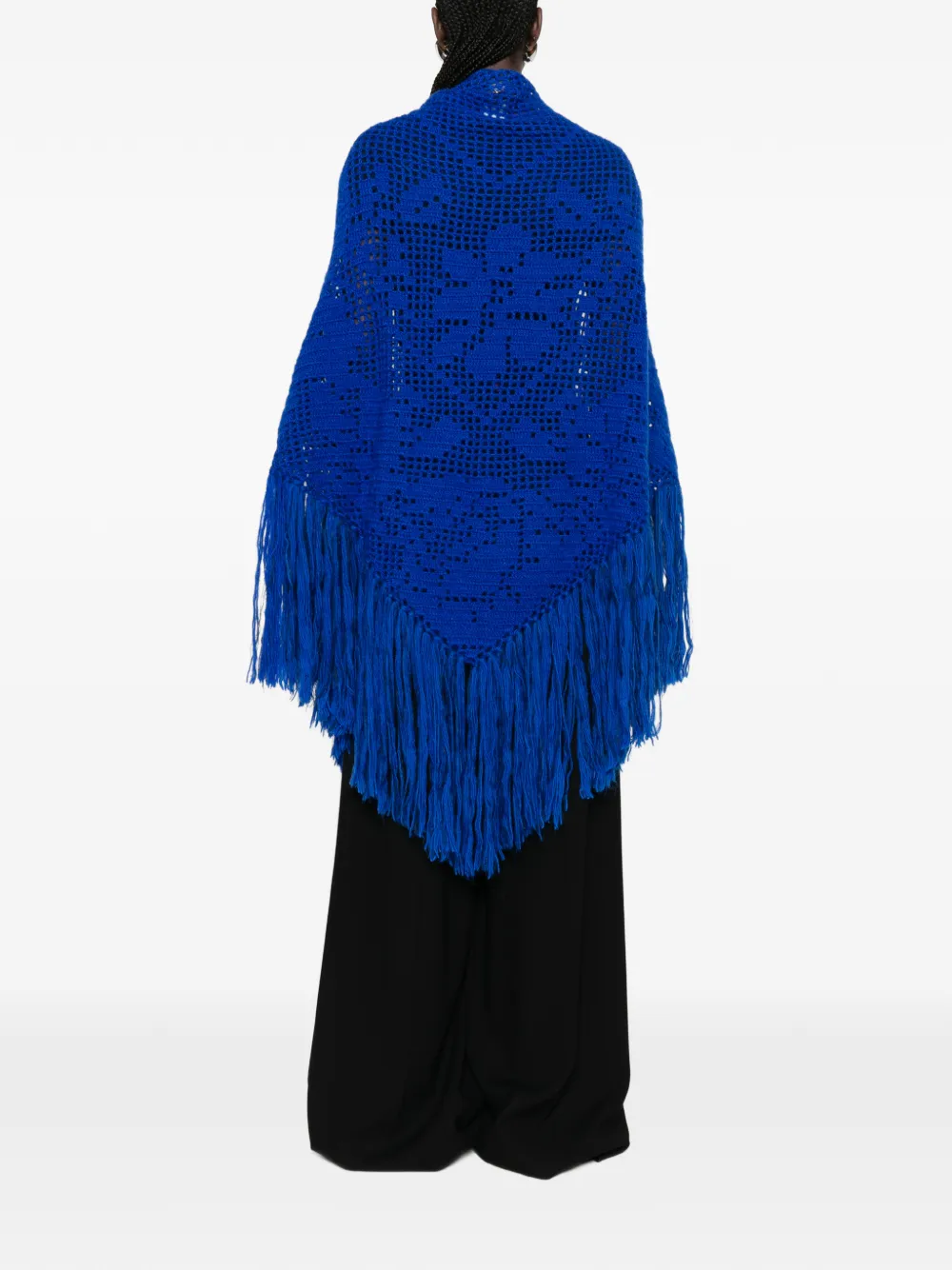 Chiara Is Scialle Coperta Peonia gehaakte poncho met franje Blauw