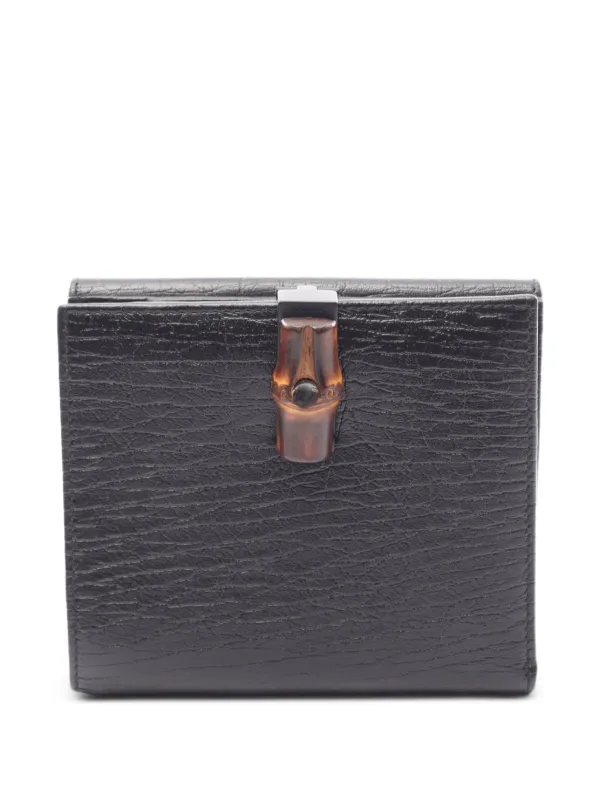 【未使用品】 GUCCI グッチ　二つ折り 財布　バンブー　レザー　ブラック 黒 Gucci Pre-Owned バンブー 二つ折り財布 | ブラック | FARFETCH JP