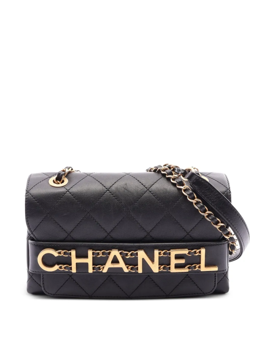 CHANEL Pre-Owned 2019 Matelassé logo shoulder bag - Black