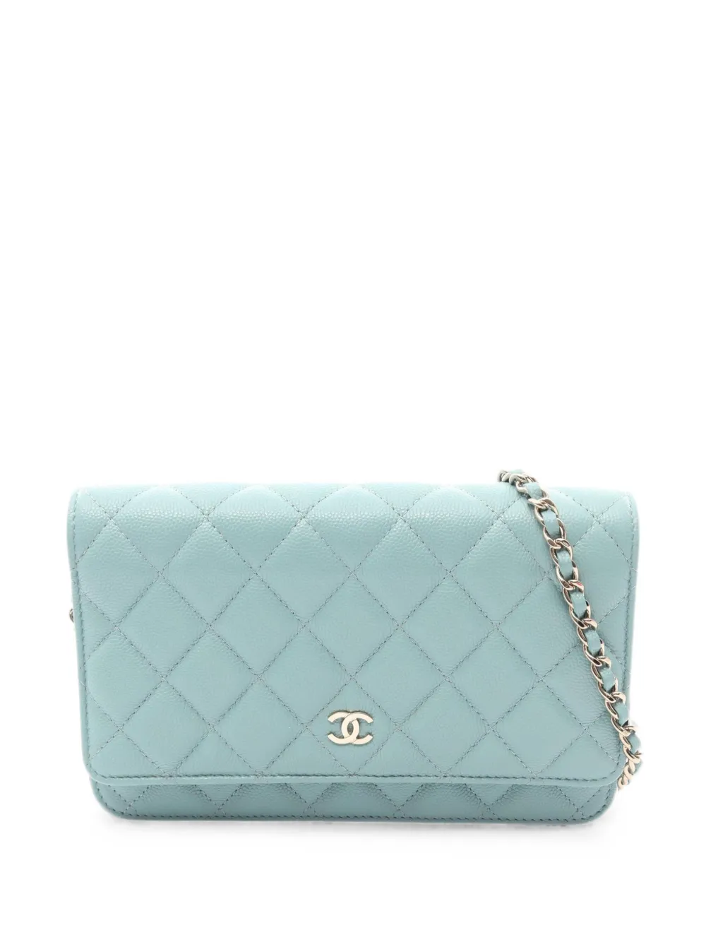 CHANEL Pre-Owned 2019 matelassé caviar skin wallet on chain - Verde