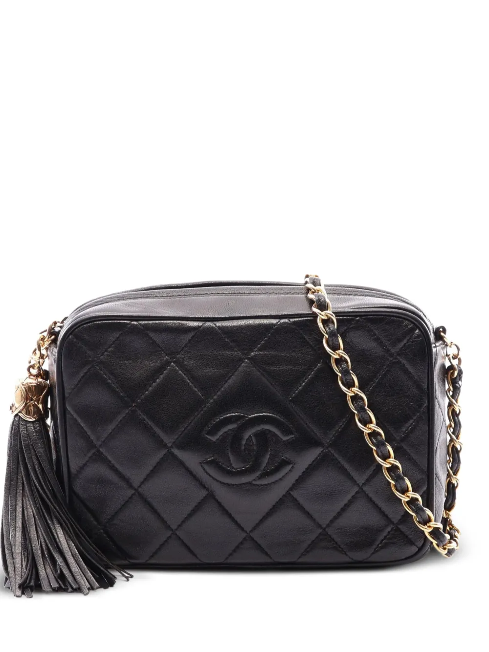 CHANEL Pre-Owned 1989-1991 diamond-stitch tassel shoulder bag - Black