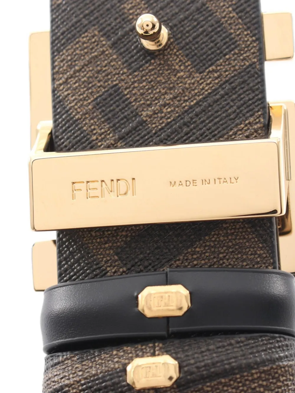 FENDI【鑑定済み】ズッカバックルベルト｜レザー｜ブラック｜シルバー｜ゴールド Fendi Pre-Owned ズッカ モノグラム バックルベルト | ブラック
