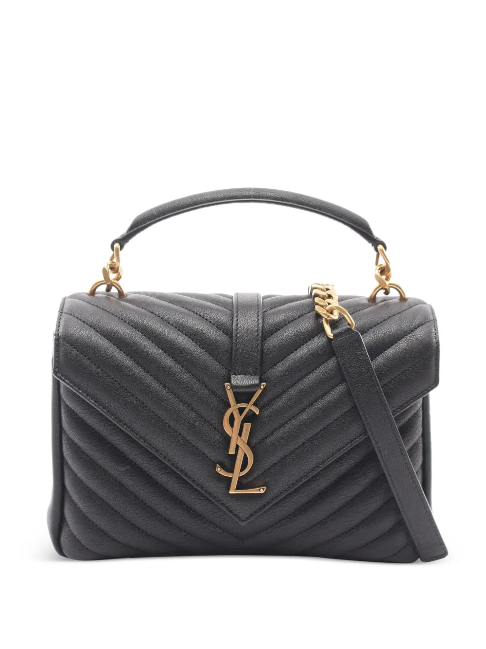 Saint Laurent Pre-Owned College chevron-quilted handbag - Nero