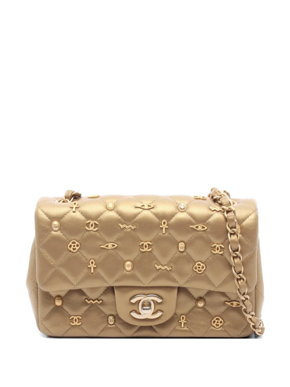 CHANEL Pre-Owned 2019 mini matelasse charm shoulder bag - Oro