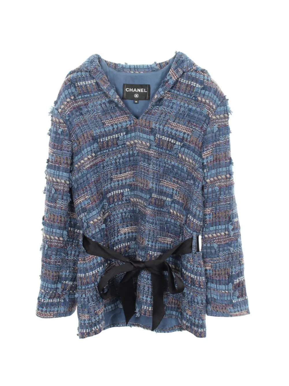 CHANEL Pre-Owned 1986-1988 belted tweed top - Blue
