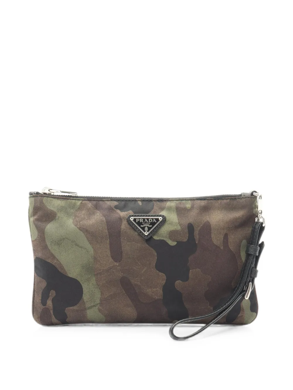 Prada Pre-Owned 2010s camouflage triangle-logo clutch - Brown