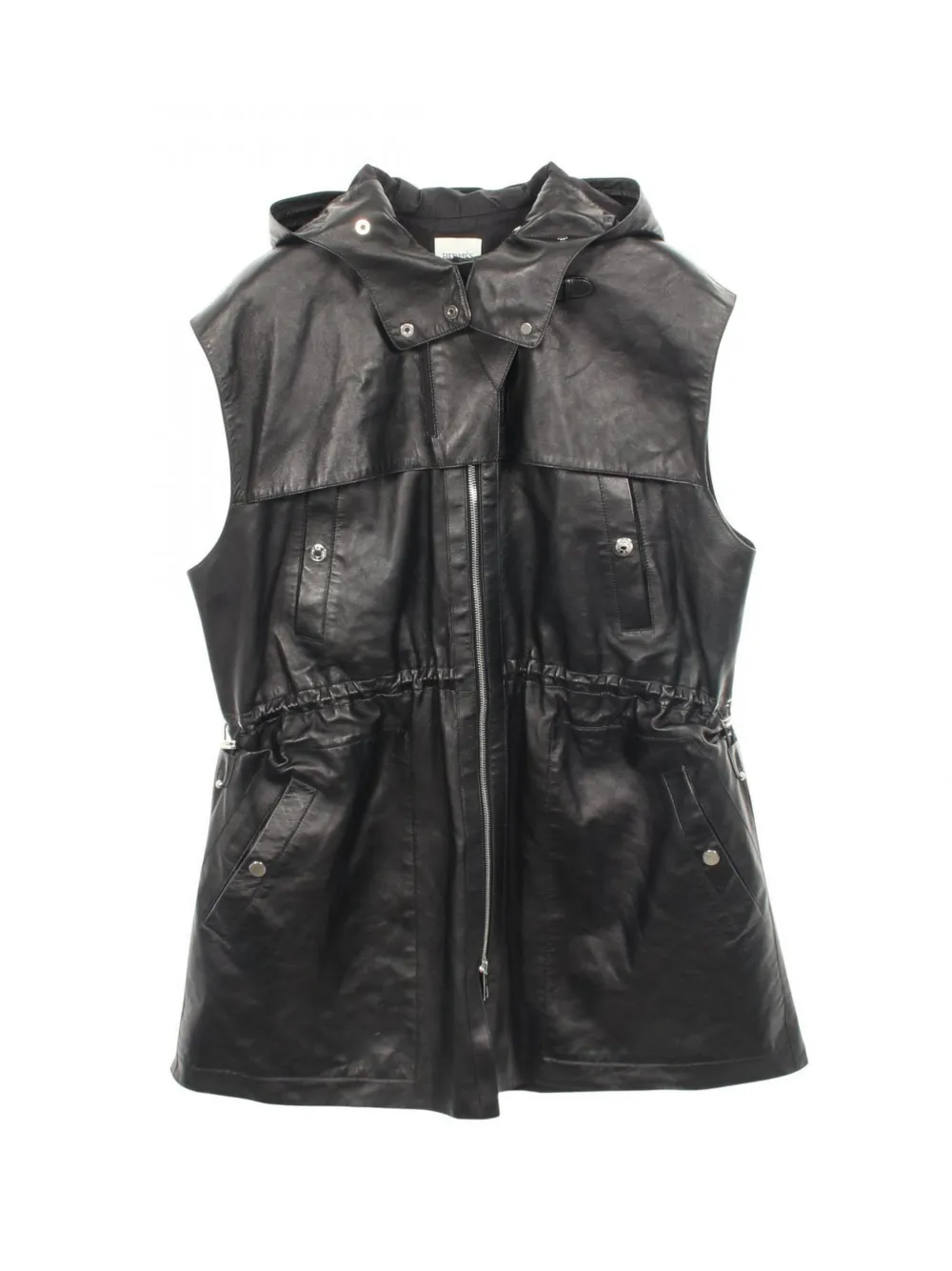 Hermès Pre-Owned 2010s hooded leather gilet coat - Nero