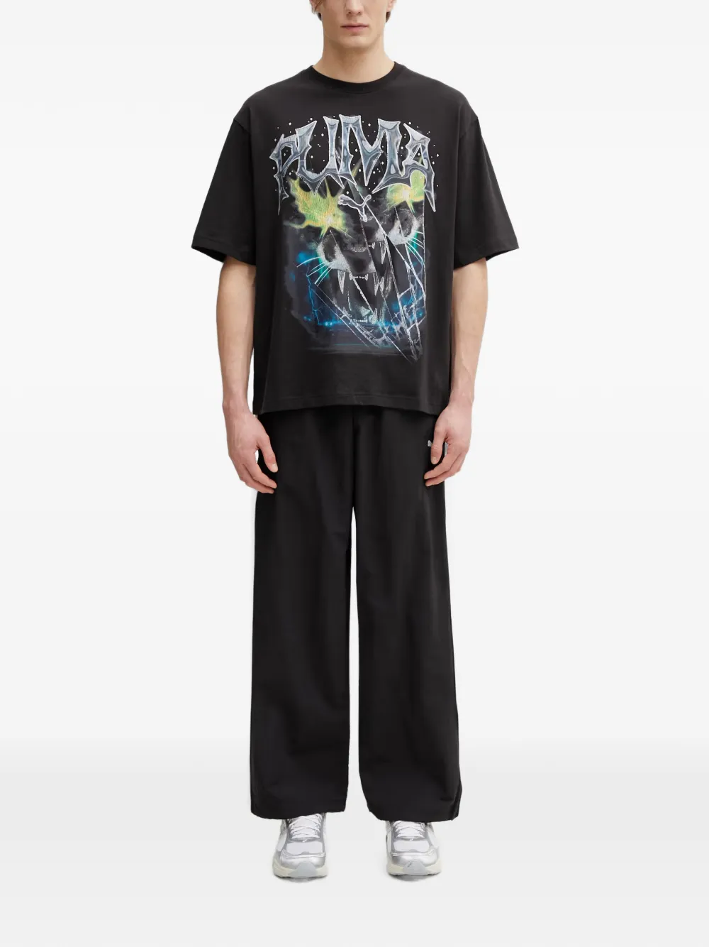 PUMA T7 logo-print side-stripe track pants Zwart