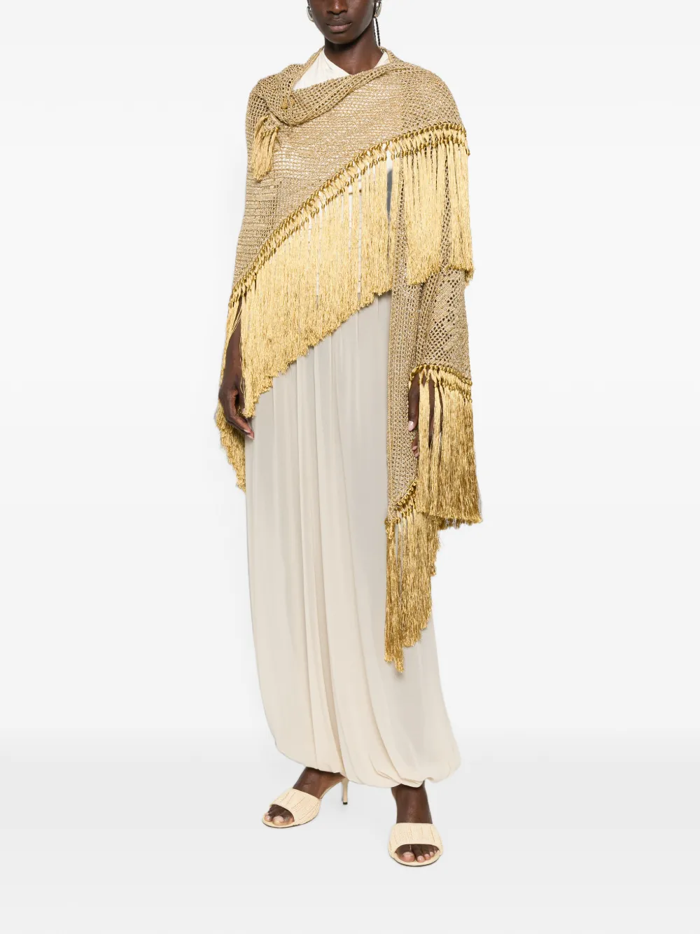 Chiara Is Scialle Mantella Rosa poncho met franje afwerking Goud