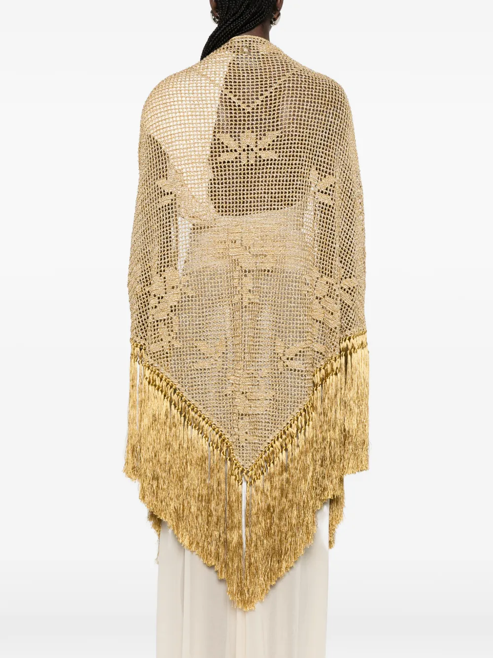 Chiara Is Scialle Mantella Rosa poncho met franje afwerking Goud