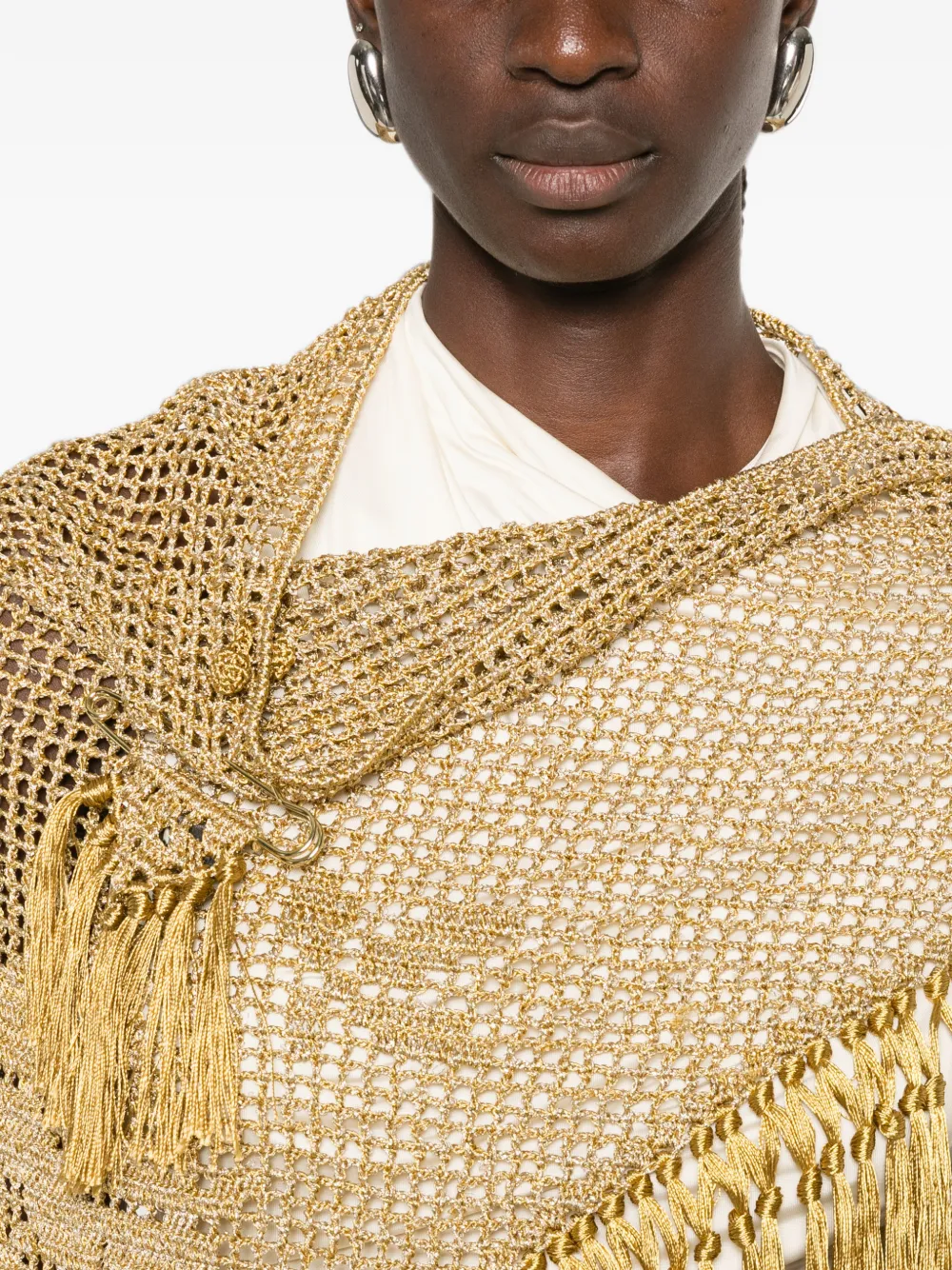 Chiara Is Scialle Mantella Rosa poncho met franje afwerking Goud