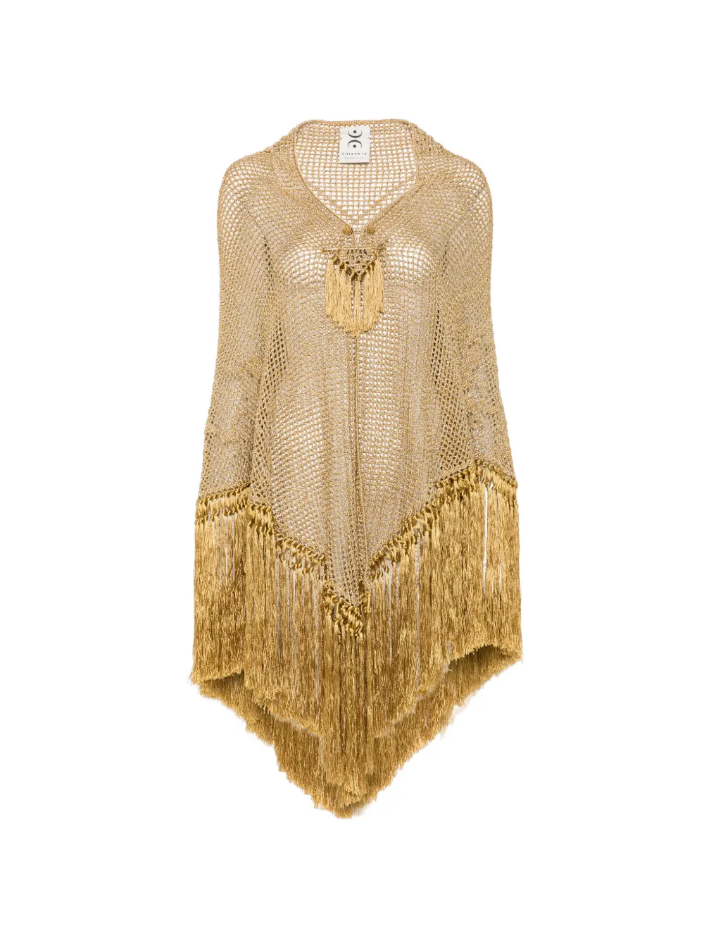 Chiara Is Scialle Mantella Rosa fringed-trim poncho - Gold