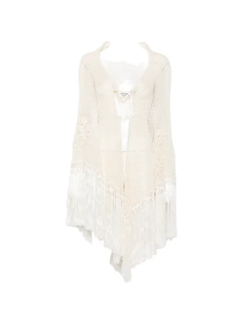 Chiara Is Scialle Rosa crochet fringed poncho