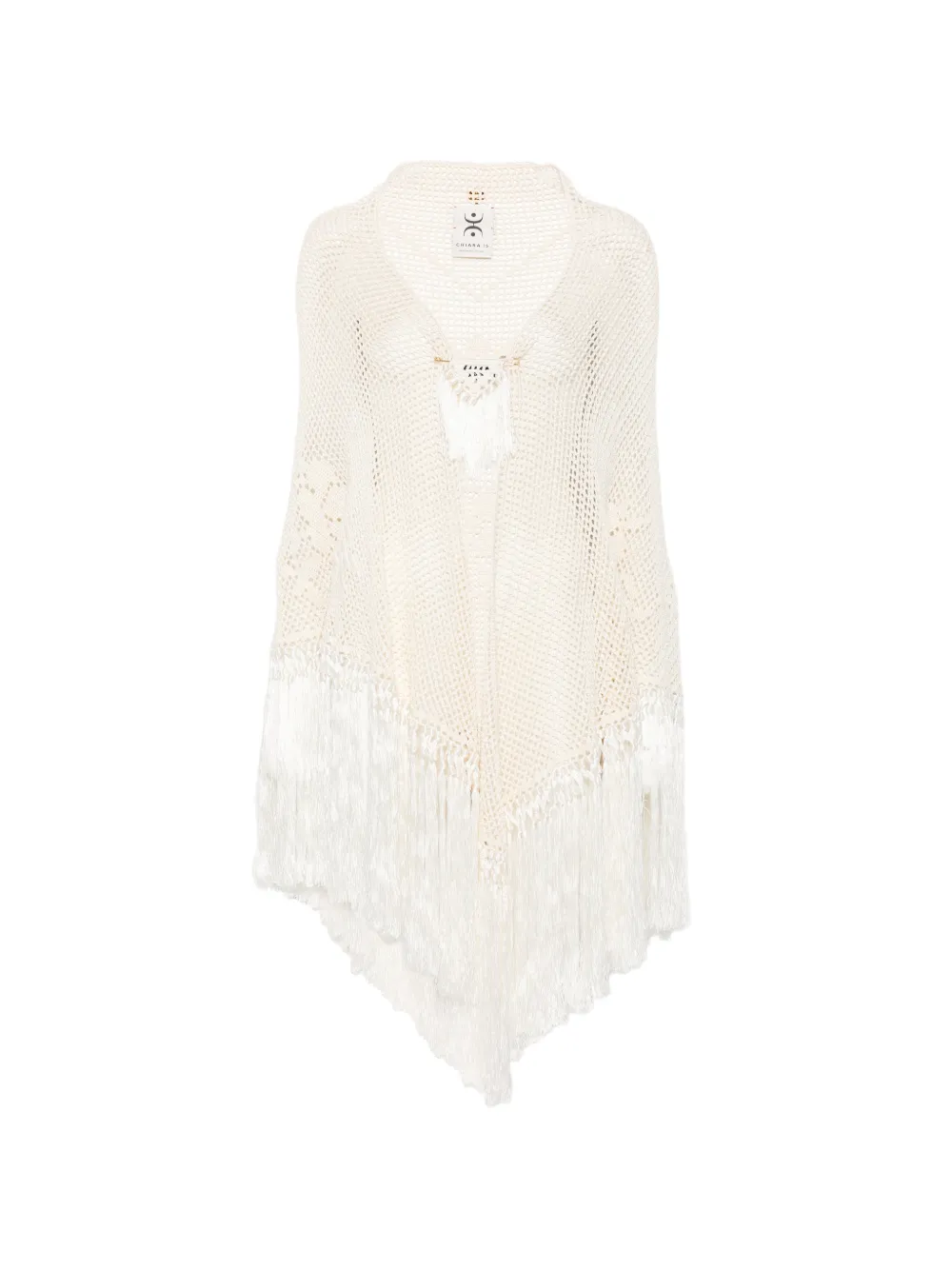 Chiara Is Scialle Rosa crochet fringed poncho - Weiß