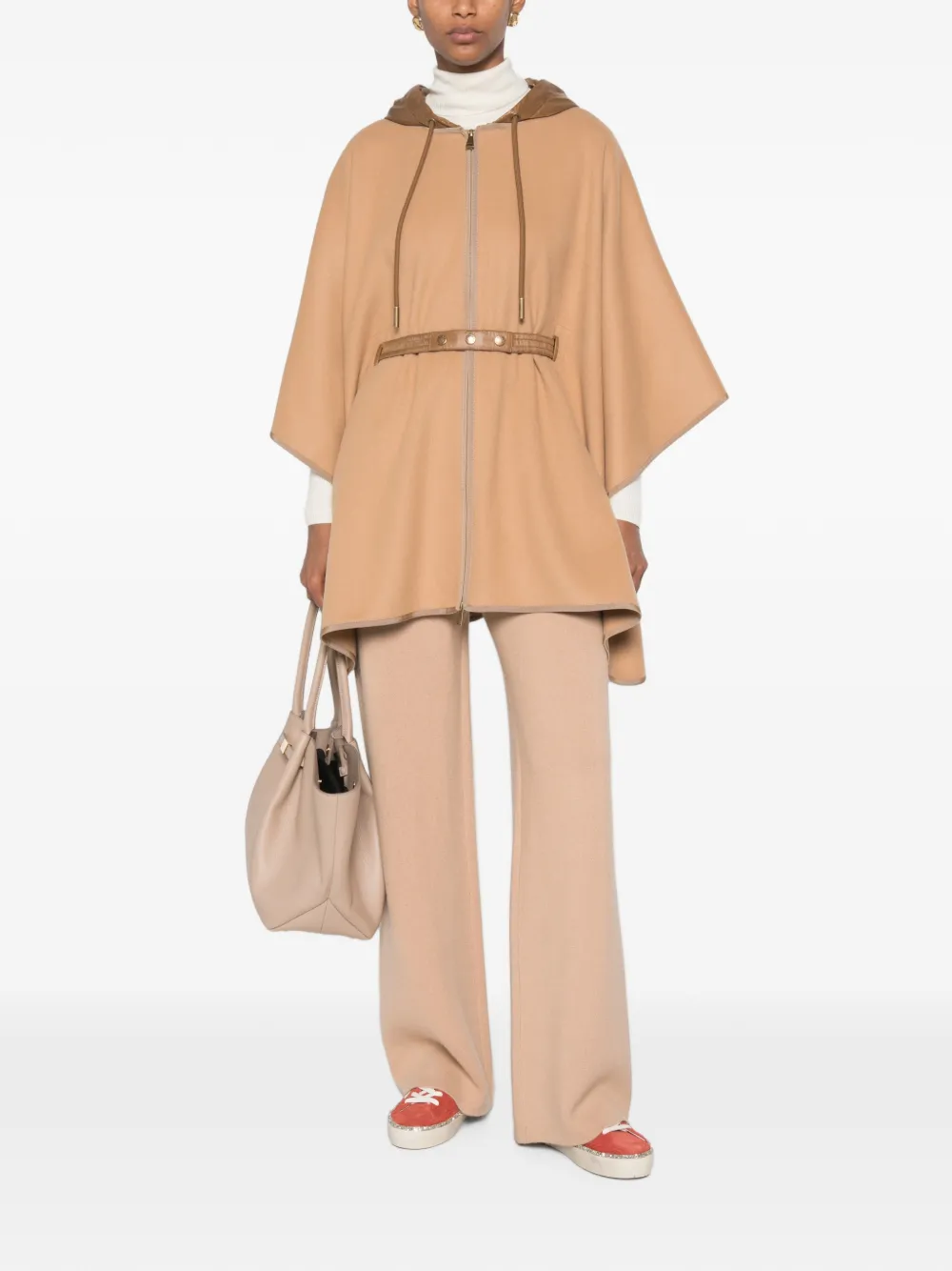 Moncler Cape met capuchon en ceintuur Beige