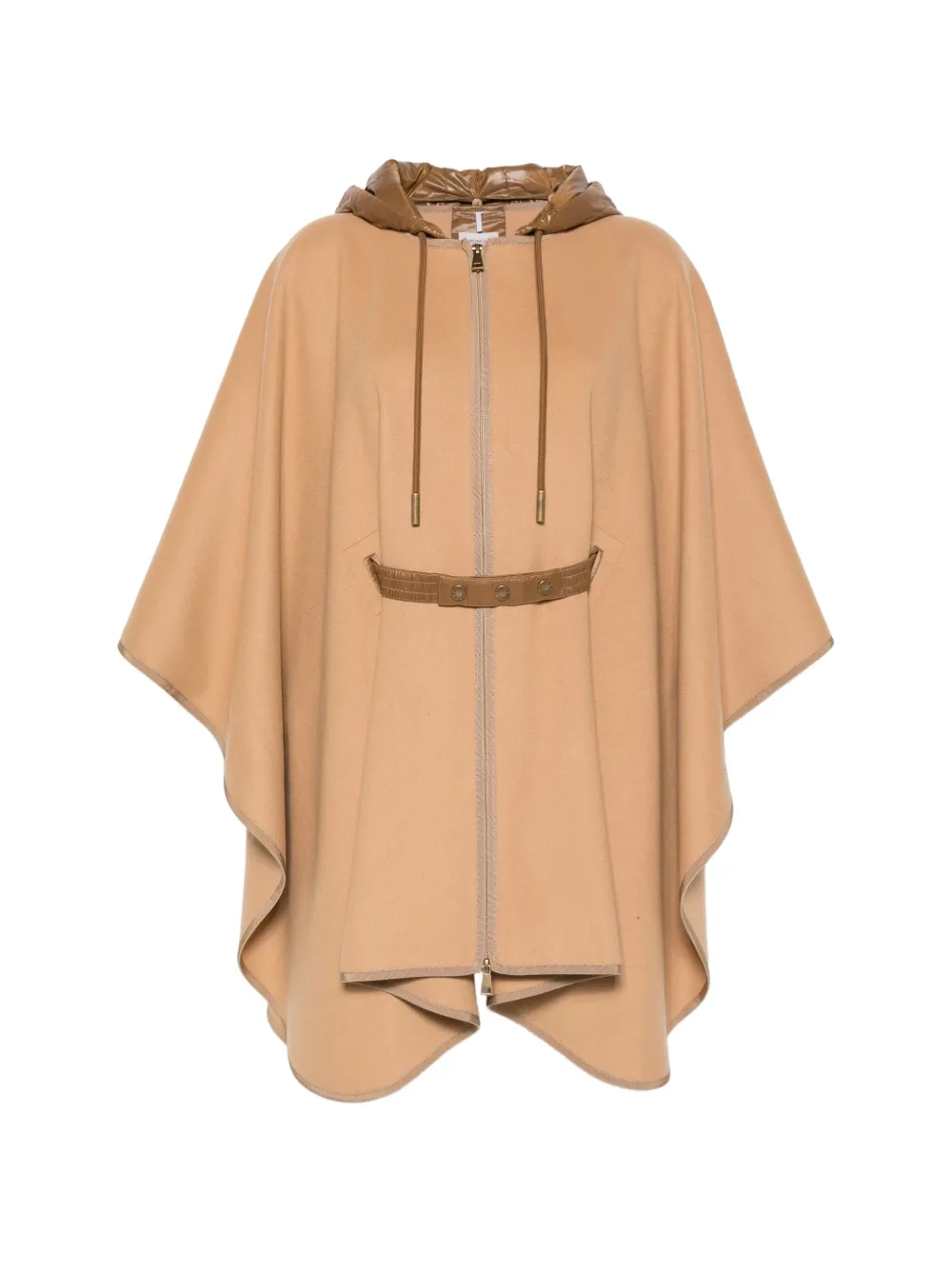 Moncler Cape met capuchon en ceintuur Beige
