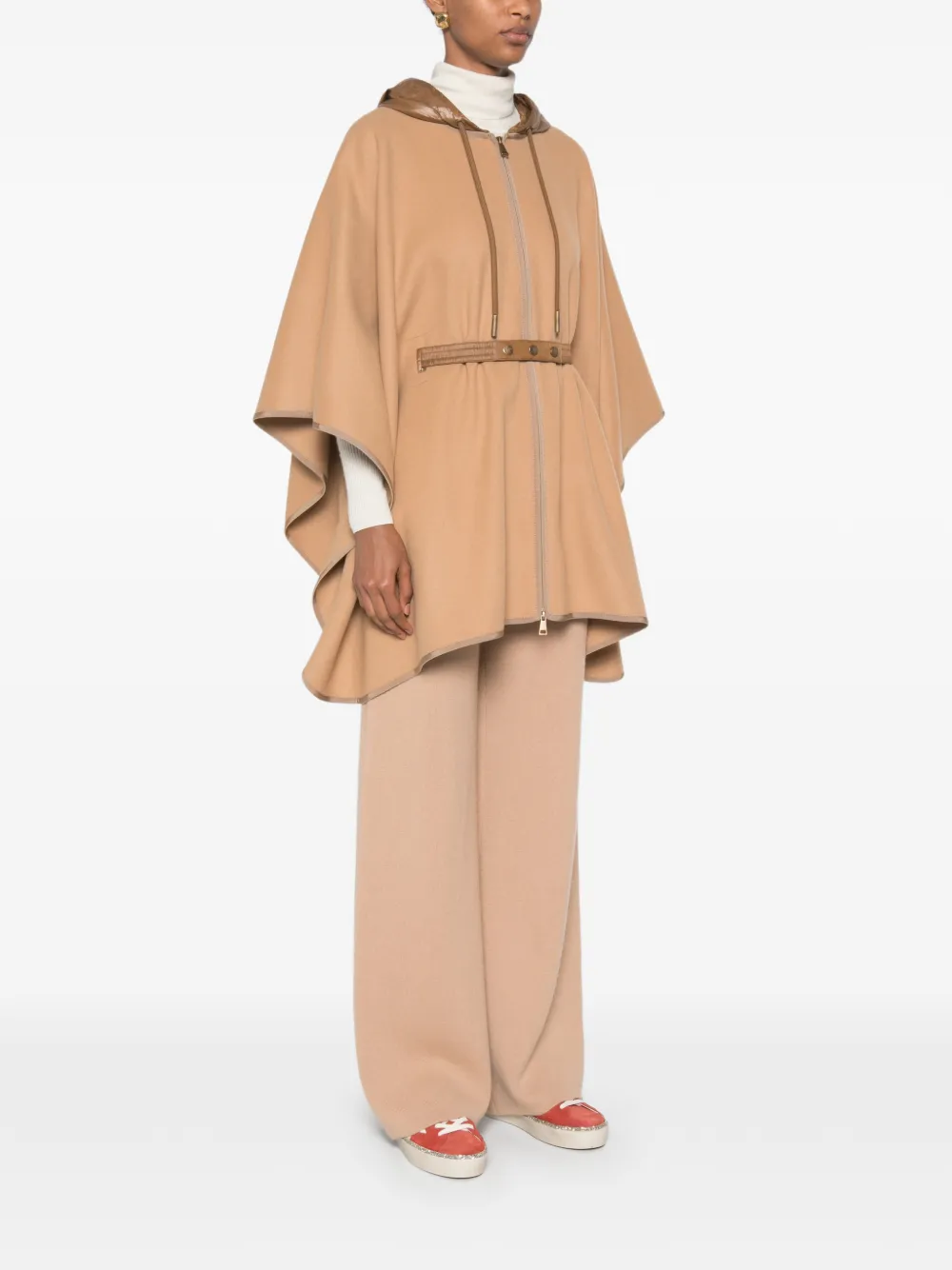 Moncler Cape met capuchon en ceintuur Beige