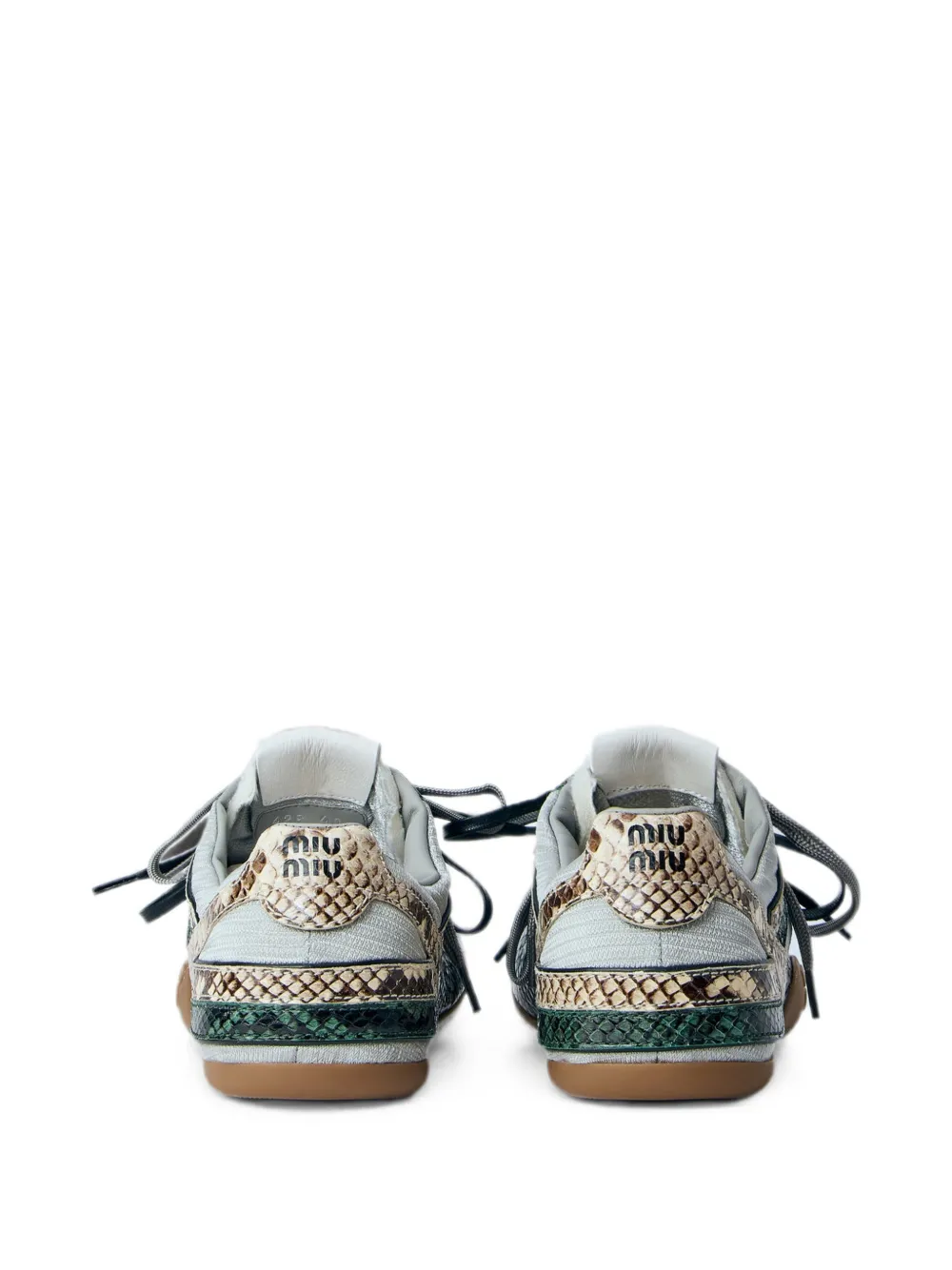 Miu snakeskin-effect lace-up sneakers Groen