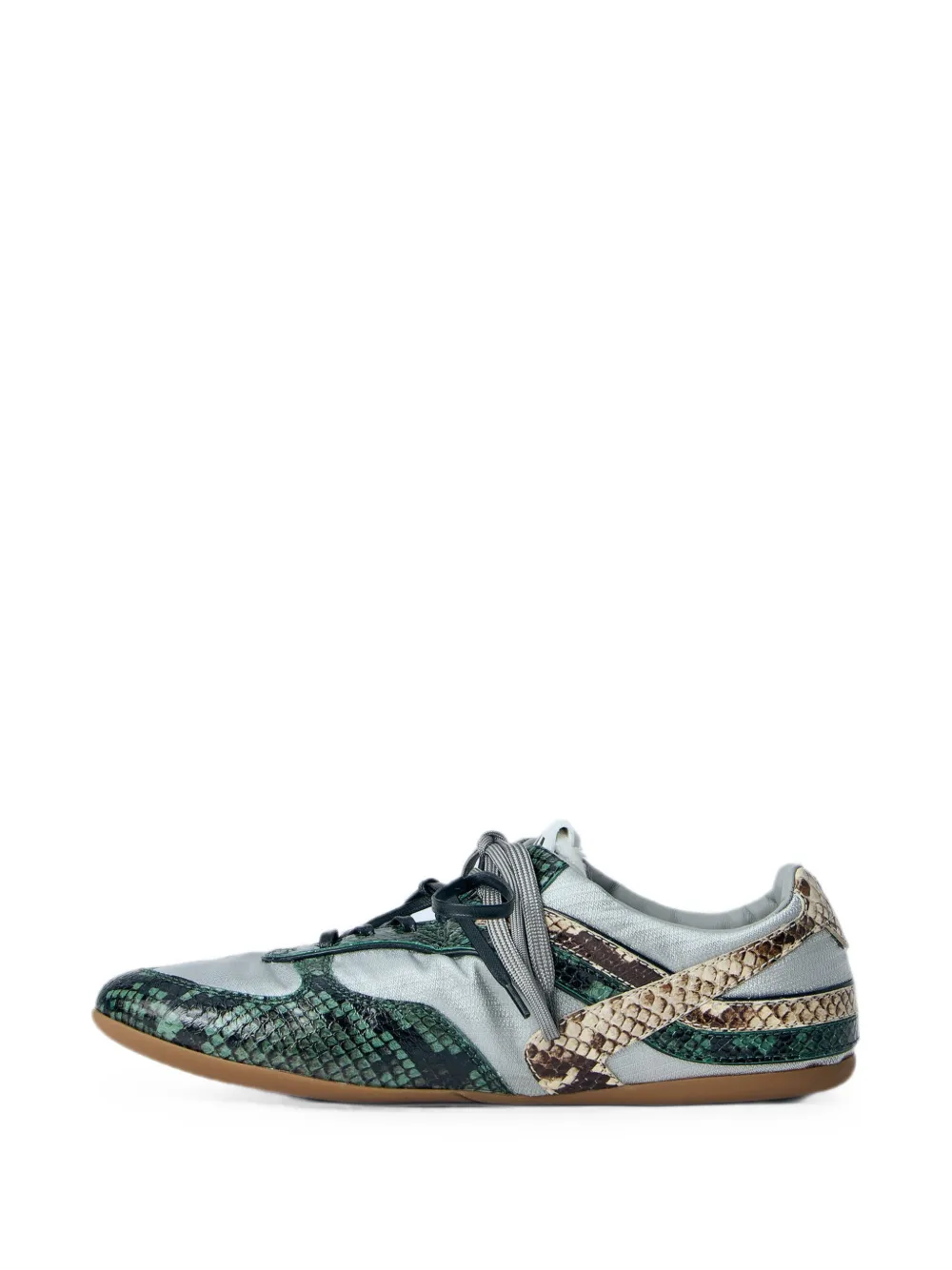 Miu snakeskin-effect lace-up sneakers Groen