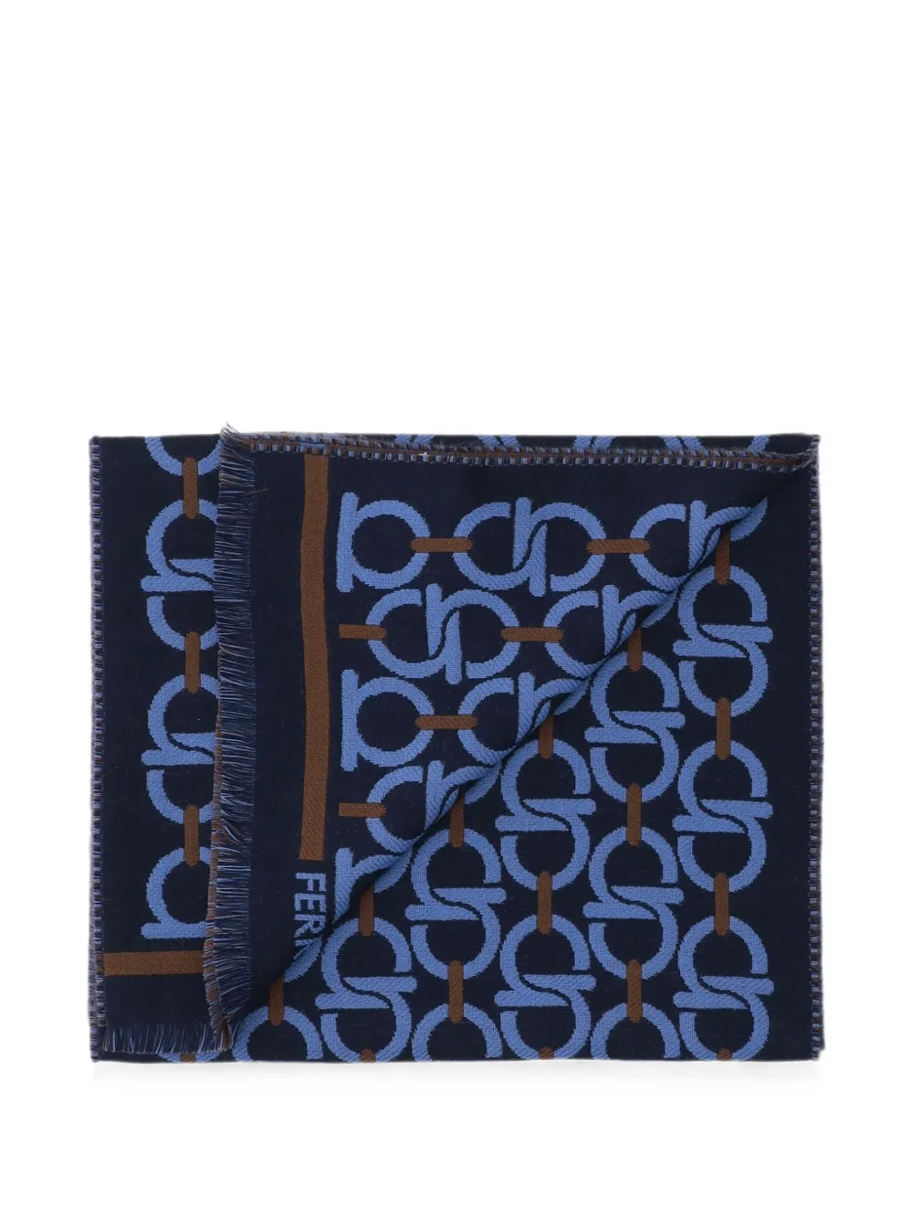 Ferragamo Sjaal met Gancini-patroon en franje Blauw