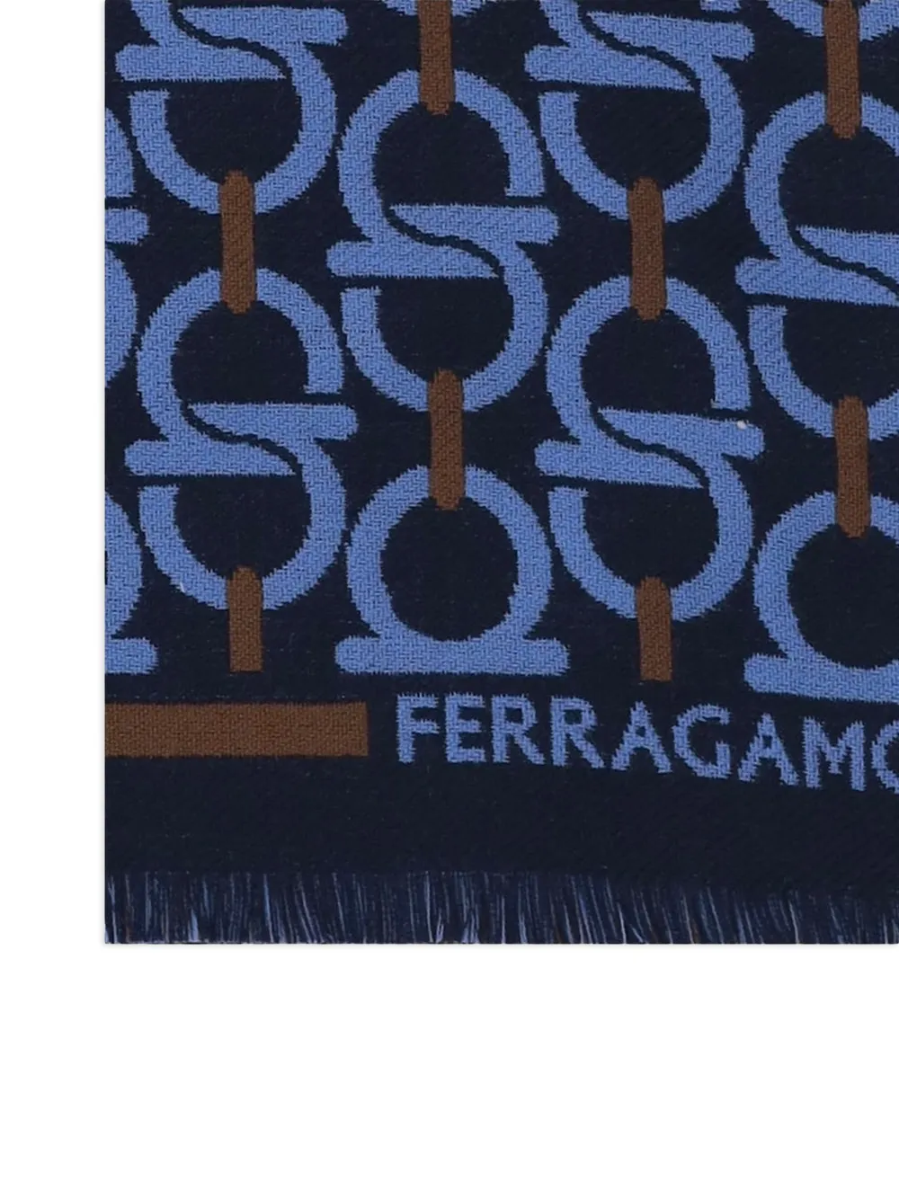 Ferragamo Sjaal met Gancini-patroon en franje Blauw
