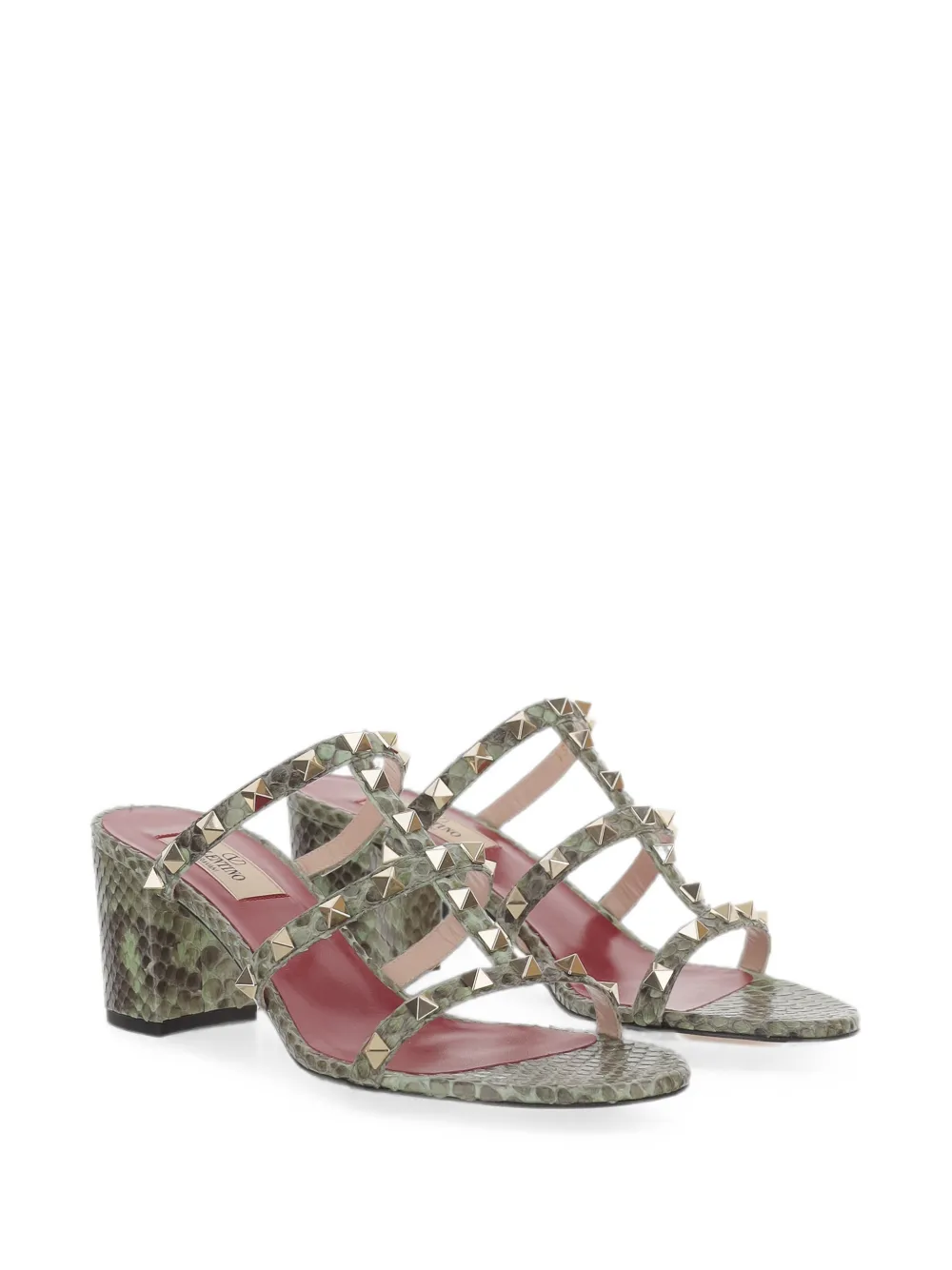 Valentino Garavani Rockstud snakeskin-effect sandals Groen
