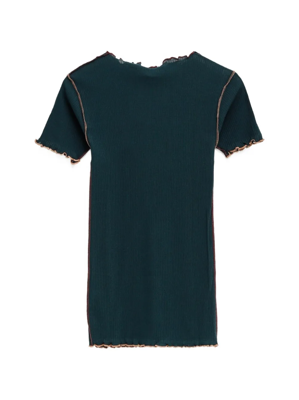 Baserange Vein geribbeld T-shirt met ruches Groen