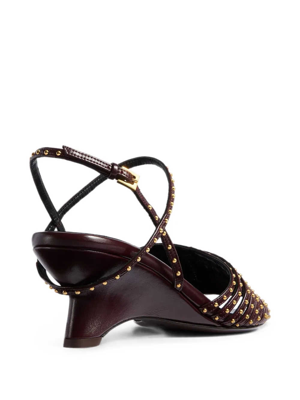 KHAITE Drew sandals in bordeaux-leather with gold studs Rood