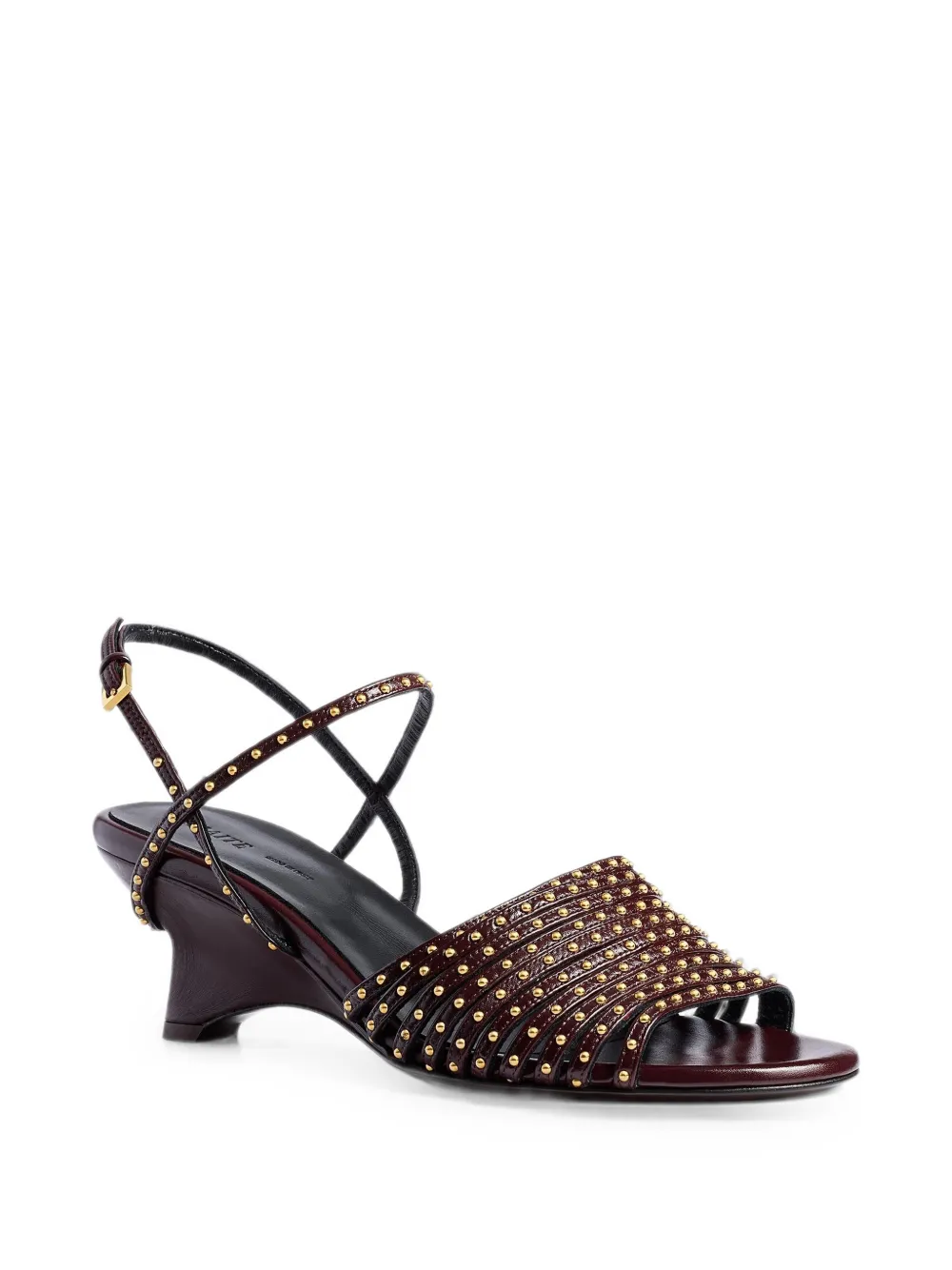 KHAITE Drew sandals in bordeaux-leather with gold studs Rood