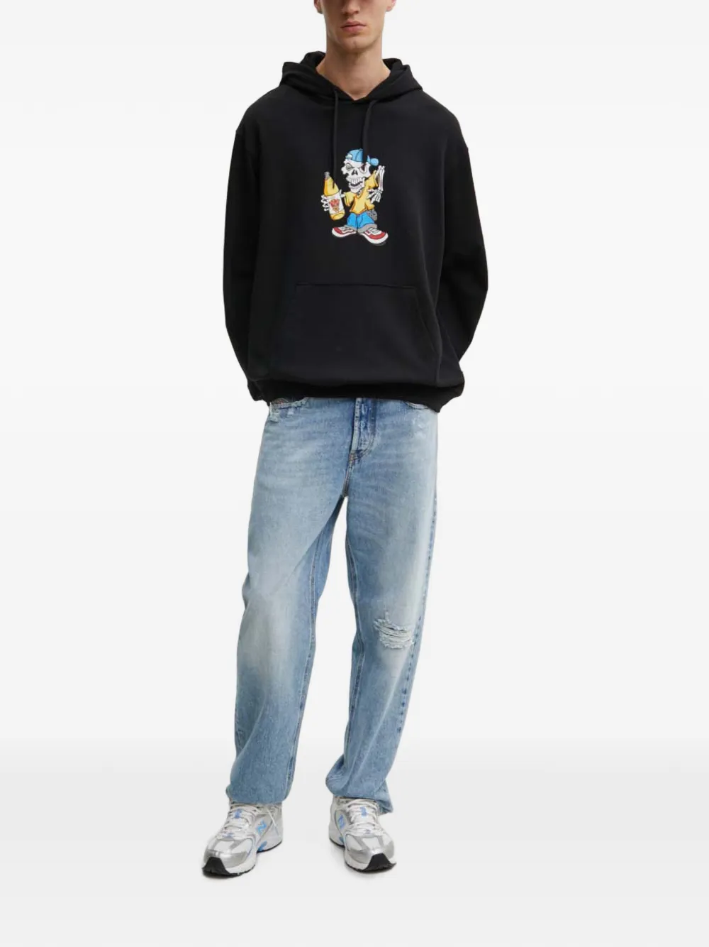 Vans graphic-print cotton hoodie Zwart