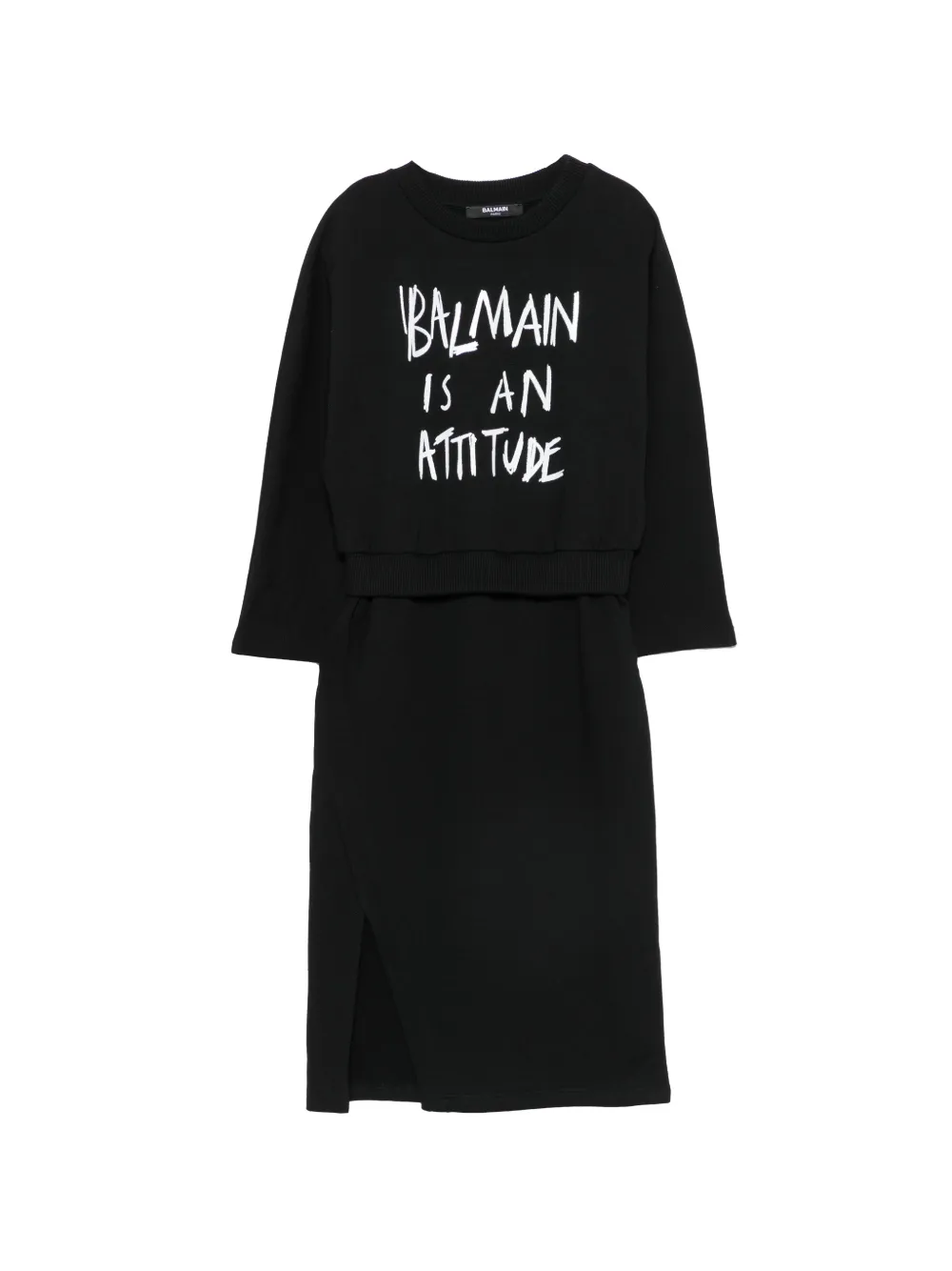 Balmain Kids slogan-print layered-effect dress - Schwarz