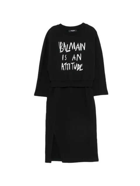 Balmain Kids slogan-print layered-effect dress