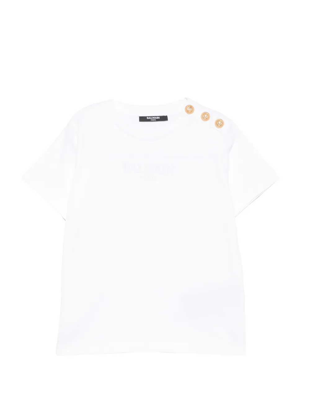 Balmain Kids logo-embroidery button-detail T-shirt - Weiß