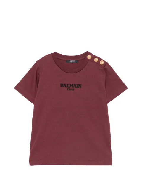 Balmain Kids logo-embroidered button-detail T-shirt