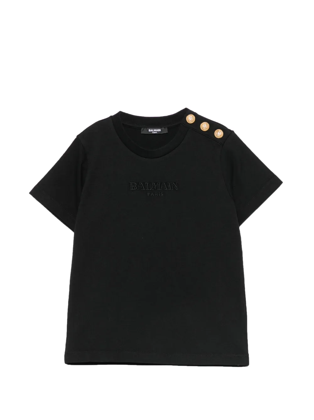 Balmain Kids logo-embroidered button-detail T-shirt - Schwarz