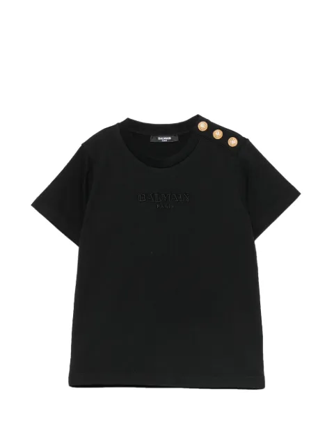 Balmain Kids T-shirt med broderet logo og knapdetalje