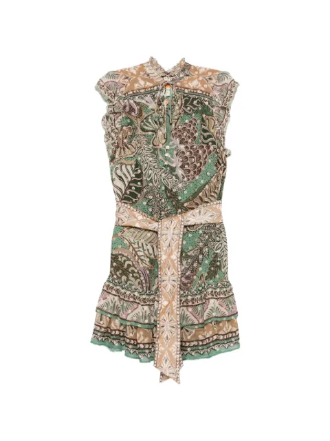 FARM Rio dotted-foliage ruffled-sleeve mini dress