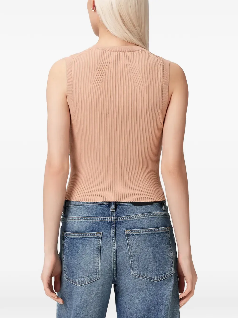 AllSaints Cruz ribgebreide top met V-hals Roze