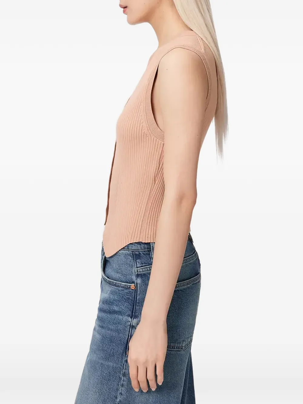 AllSaints Cruz ribgebreide top met V-hals Roze