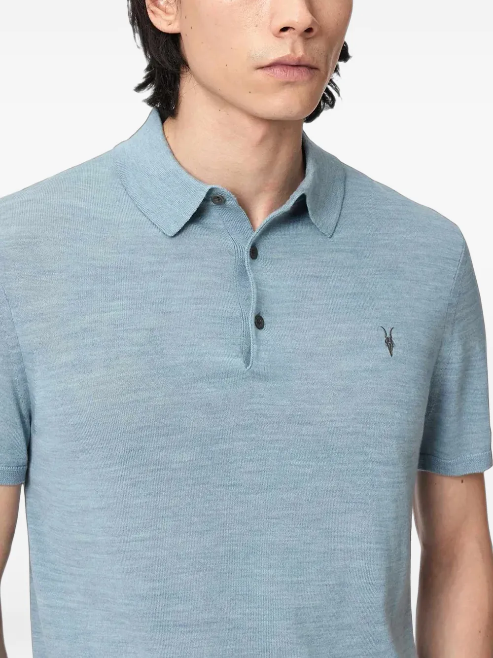 AllSaints Mode merino short-sleeve Ramskull polo shirt Blauw