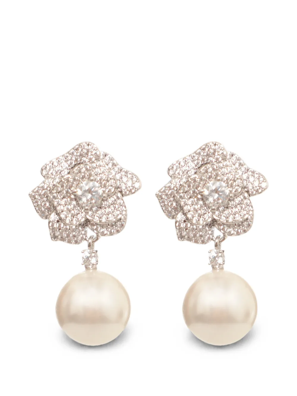 Self-Portrait mini crystal-embellished flower-drop earrings - Argento