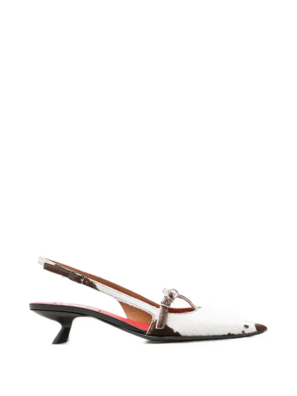 Marni Cow-print Ponyhair T-bar Slingbacks in White