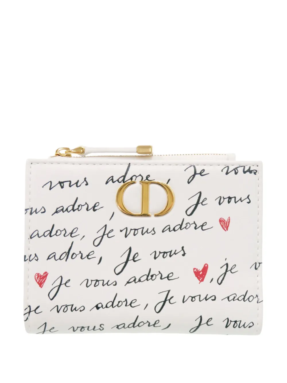 Pre-owned Dior 2024 Leather Je Vous Adore Heart Caro Dahlia Wallet Small Wallets In White