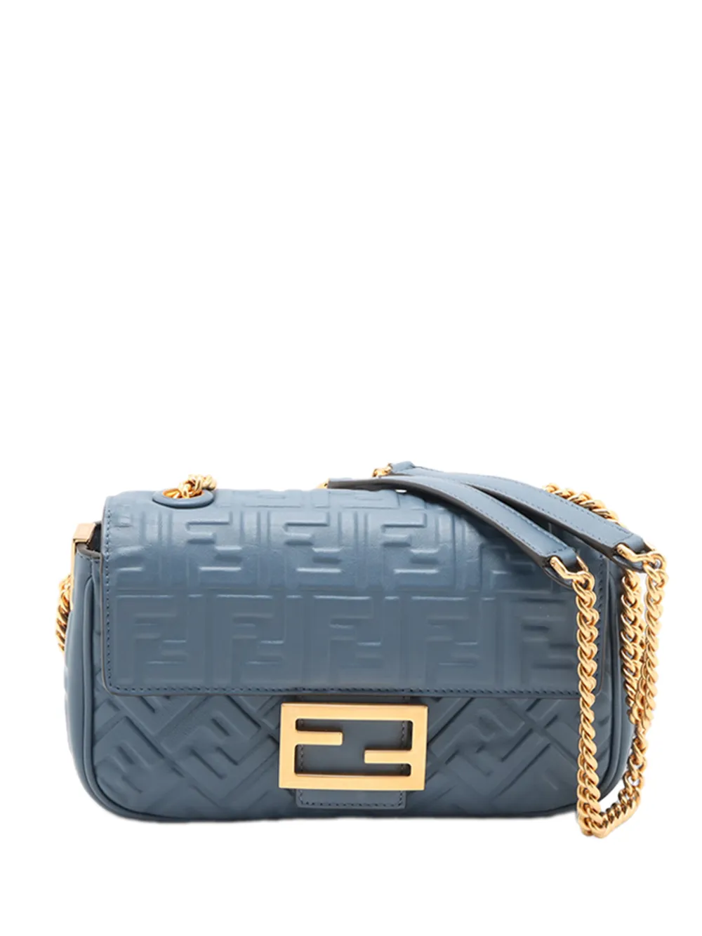 Fendi Pre-Owned 2010-2026 Small FF Nappa Embossed Chain Midi Baguette shoulder bag - Blu