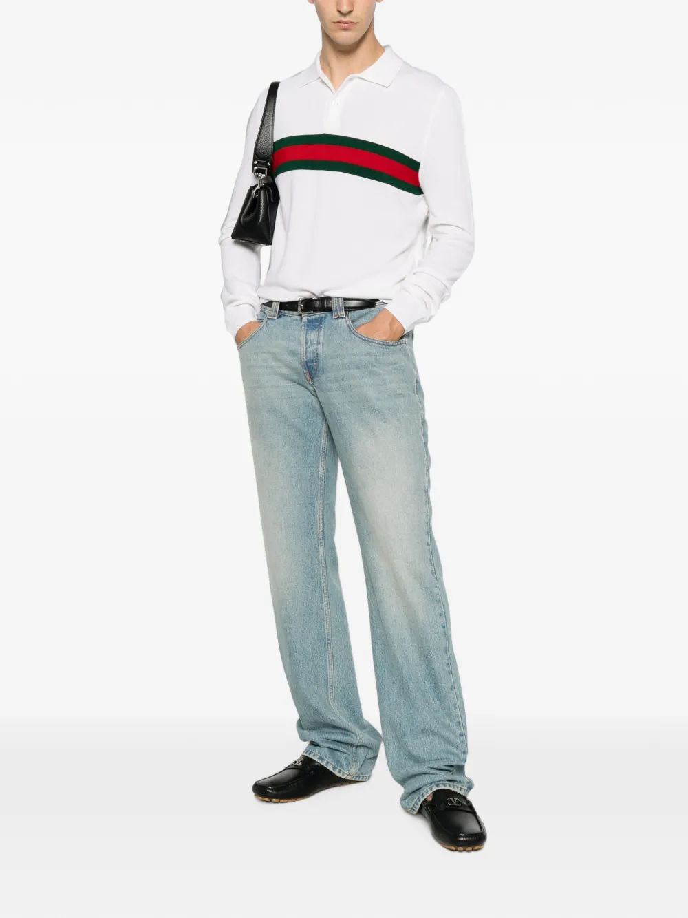 Gucci Kasjmier poloshirt met Web-streep Wit