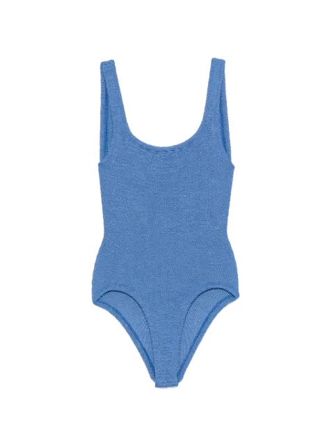 Hunza G traje de baño con cuello cuadrado y efecto arrugado