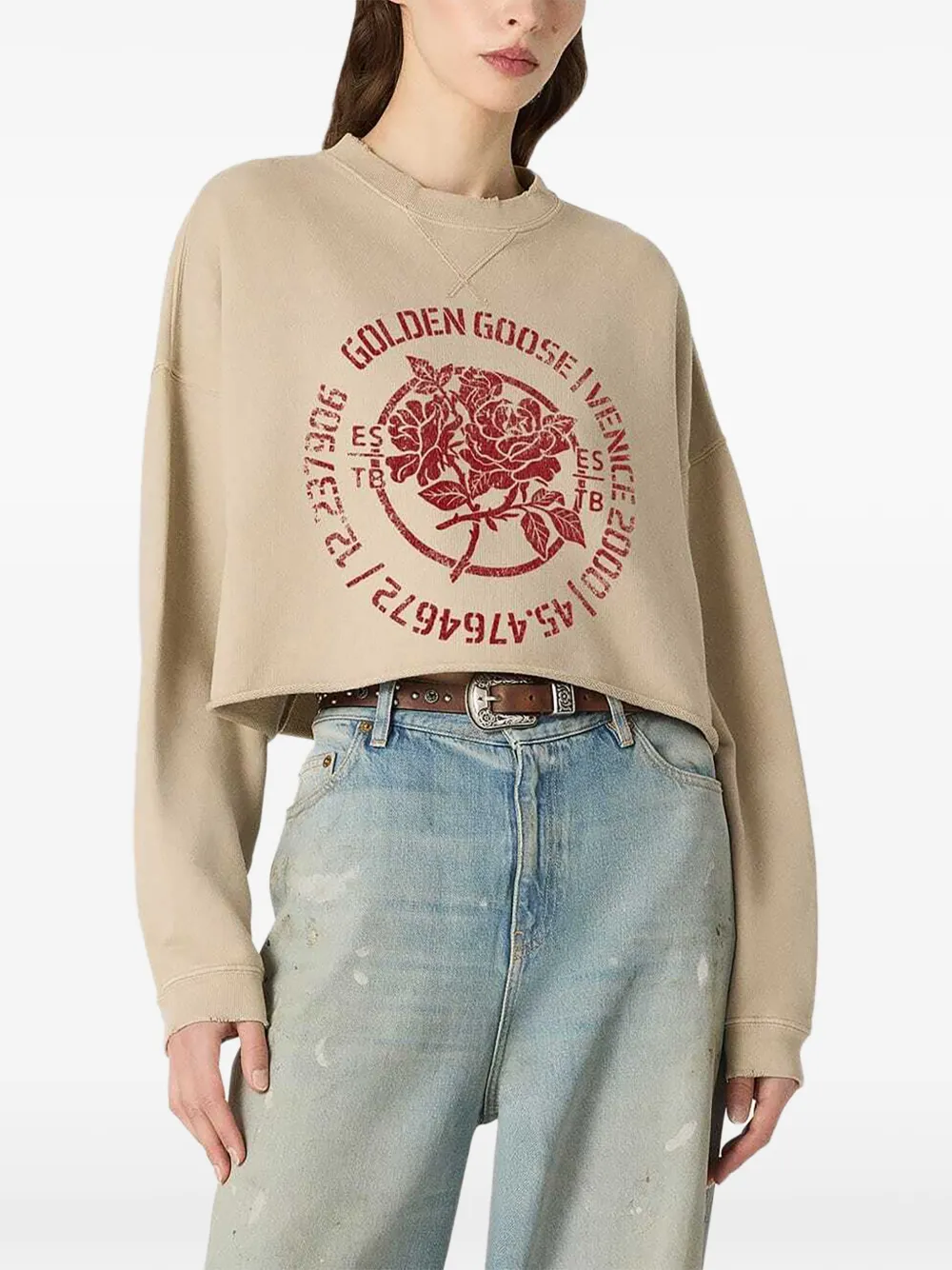 Golden Goose cropped logo-print sweater - Marrone